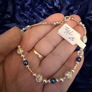 🥀STERLING SILVER & 18K GOLD FILLED BRACELET WITH NAVY HEMATITE BEADS 🥀🥀🥀🥀🥀🥀🥀🥀🥀🥀